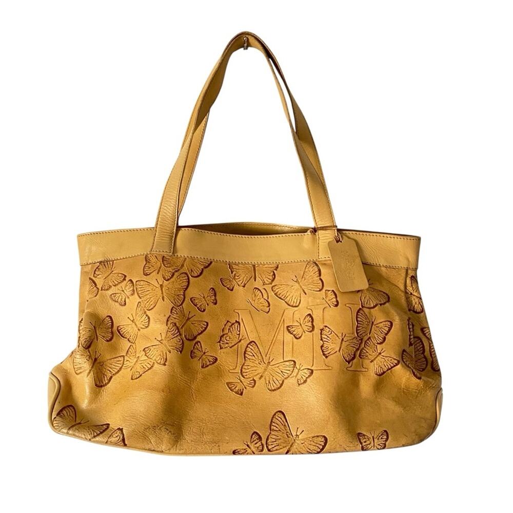 Mario Hernandez Mariposa Butterfly Embossed Soft Yellow Large Shoulder Bag